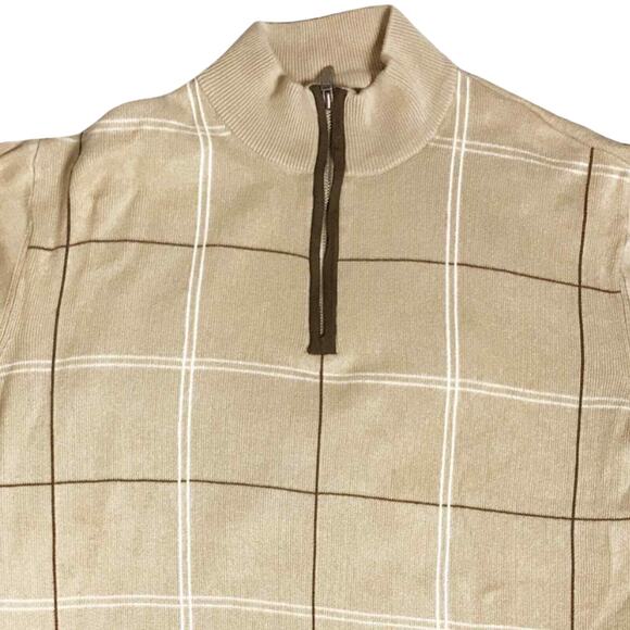 ALEX CANNON Sweater Khaki Striped Half Zip Mock Neck Cotton Pullover Large EUC - Picture 7 of 9